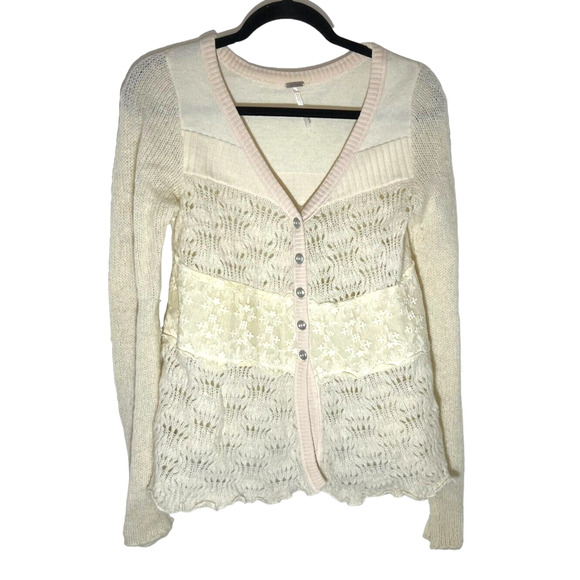 Free People Sweaters - Free People Sz S Cream Beige Lace Wool Alpaca Honeysuckle Years Cardigan Sweater